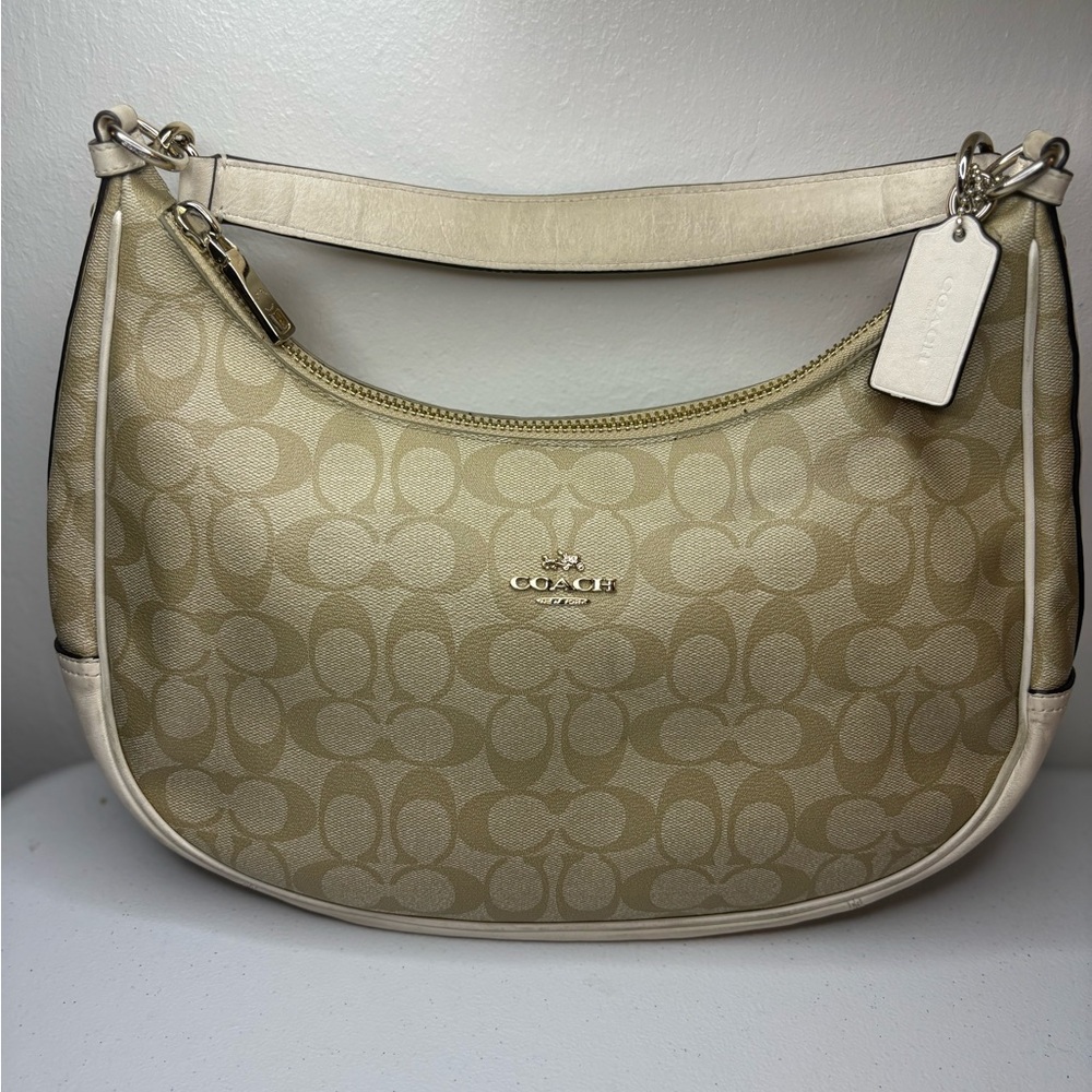 Coach F58288 East West Harley Hobo Signature Cream Shoulder Bag